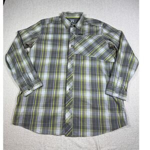 Columbia Men XL Gray Yellow Plaid Long Sleeve Button Front Outdoor Hiking Shirt